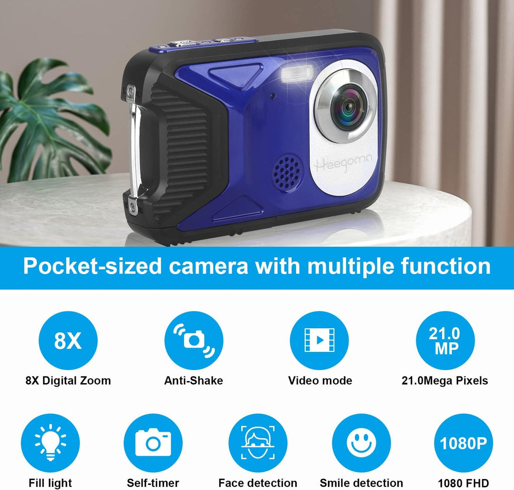 Waterproof 1080P 21MP Digital Camera with 2.8 LCD Screen 8X Zoom G9917