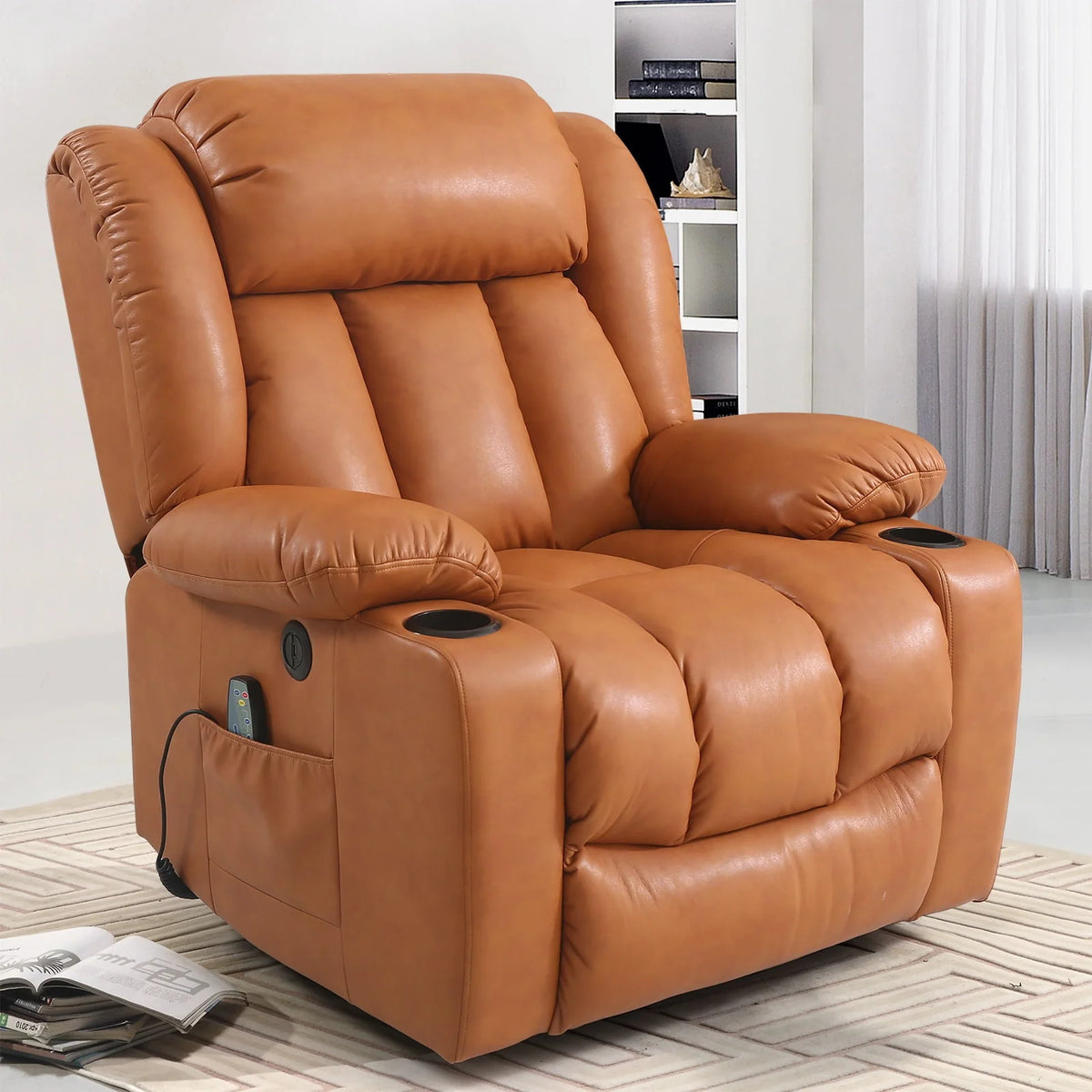 Large Power Lift Recliner Chair with Heat and Massage Leather Grey T240