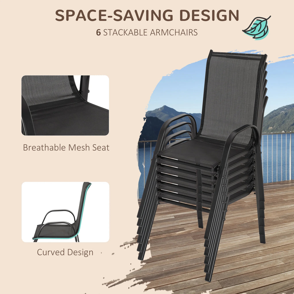 Black Patio Dining Set for Six with Umbrella O6352