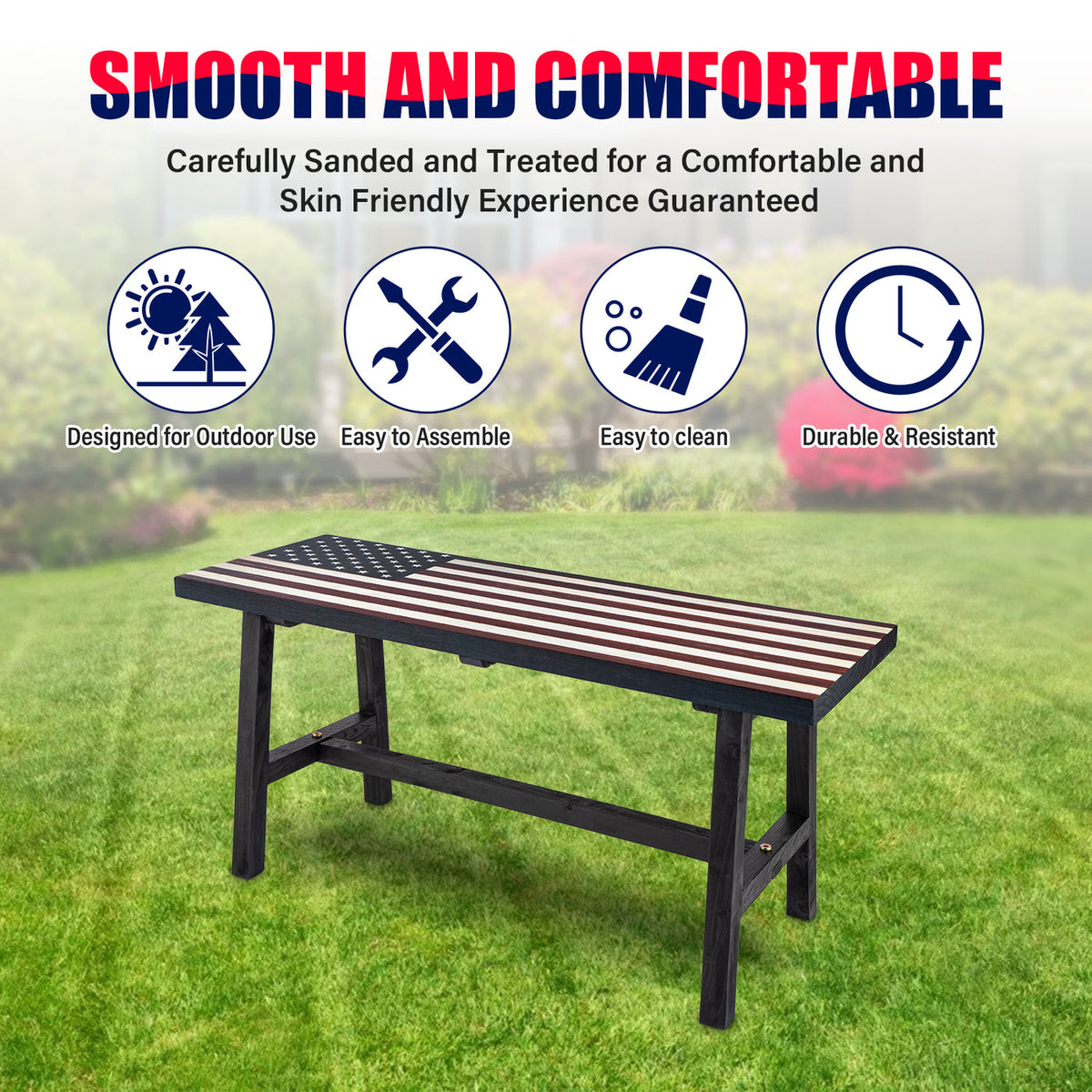 Wooden American Flag Patio Bench X296