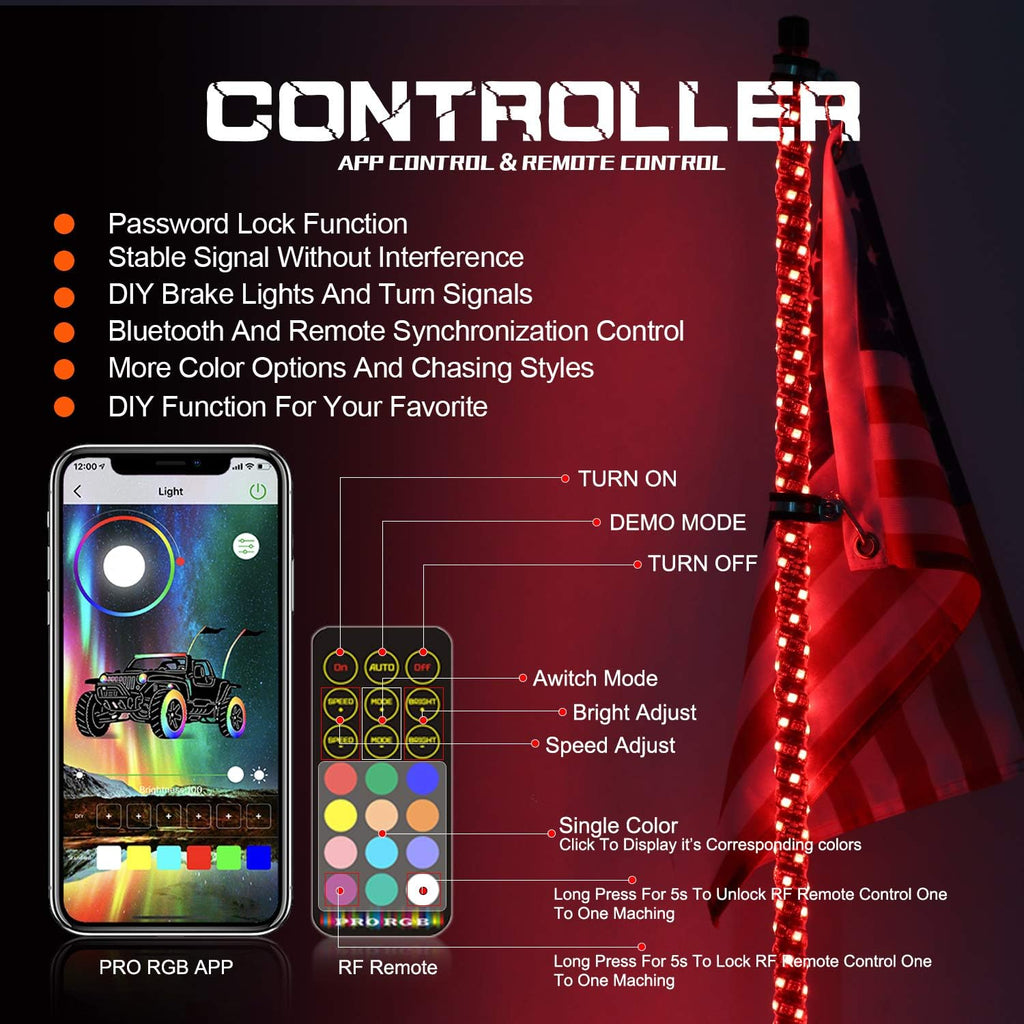 2PCS 4FT LED Whips Light with Remote and App Control G65543