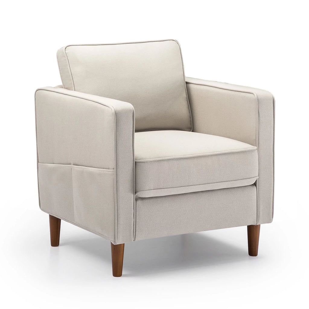 Sand Gray Beige Fabric Armchair with Armrest Pockets H133044
