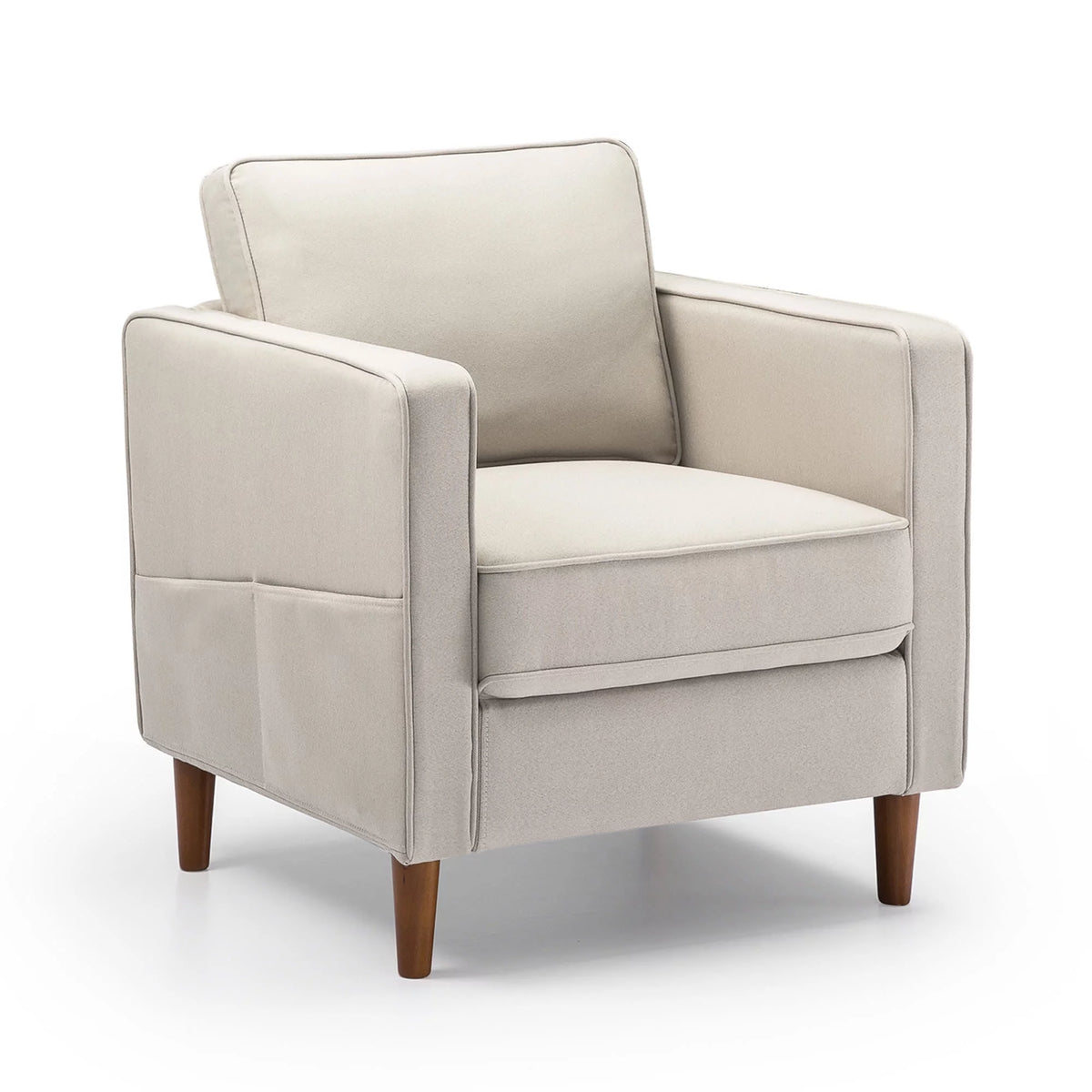 Sand Gray Beige Fabric Armchair with Armrest Pockets H133044