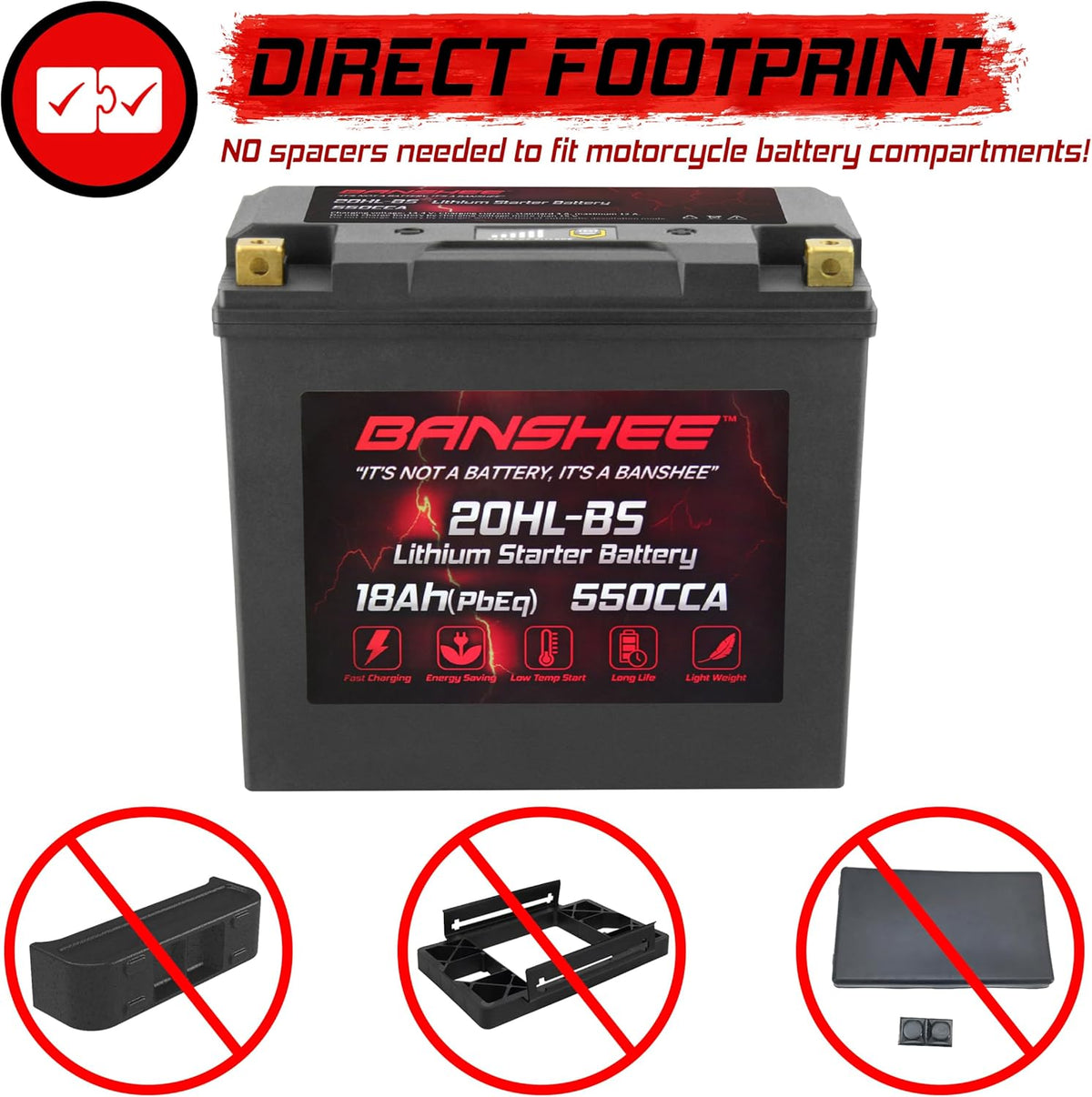 Lithium Motorcycle Powersport Battery YTX20L-BS 12.8V 18AH 550 CCA with BMS K285983