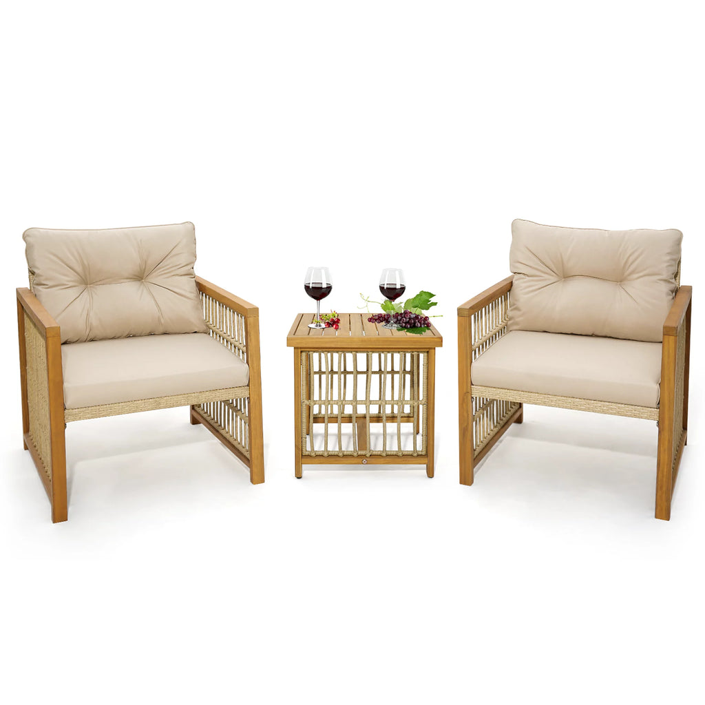 3 Pc PE Wicker Patio Conversation Set with Cushions G7294
