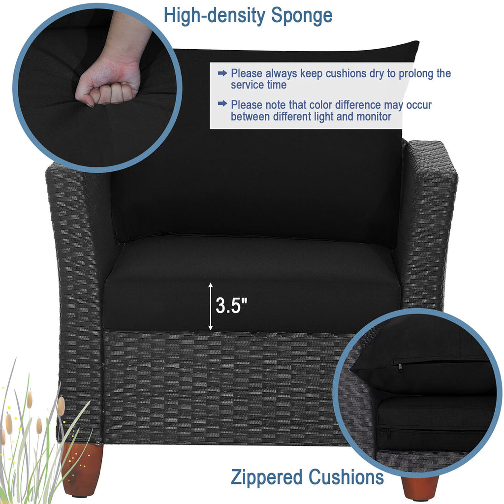 3 Pcs Patio Rattan Conversation Furniture Set with Black Cushions S80594