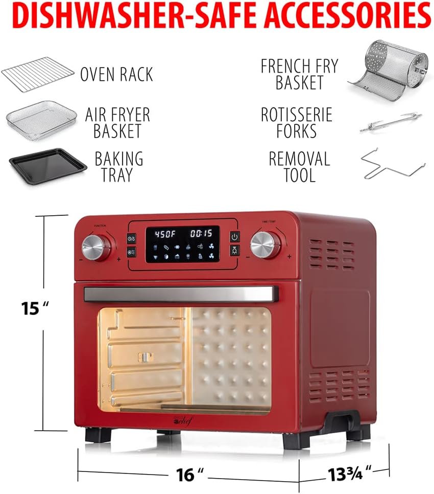 24QT Stainless Steel Countertop Toaster Air Fryer Oven Red Z62321