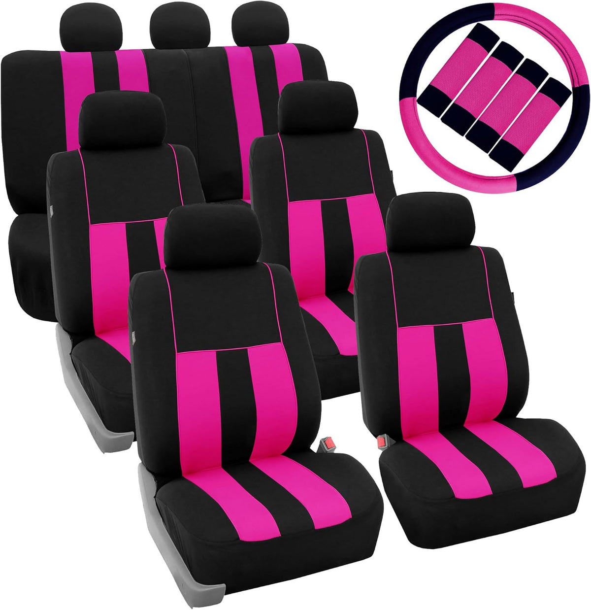 Blue Black Striped Car Seat Covers and Steering Wheel Cover Set D428355