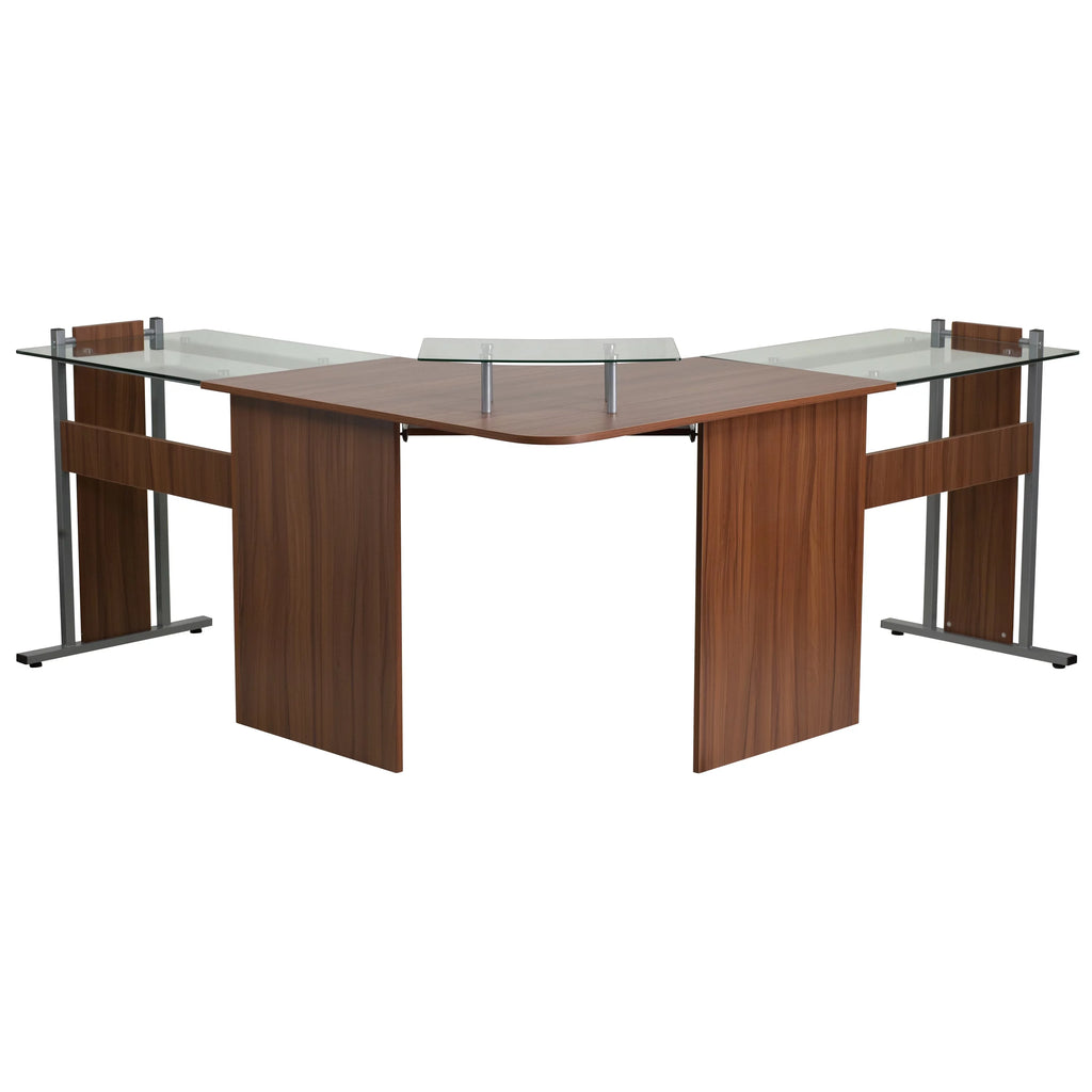 Teakwood Laminate Corner Desk with Keyboard Tray and CPU Cart A7441