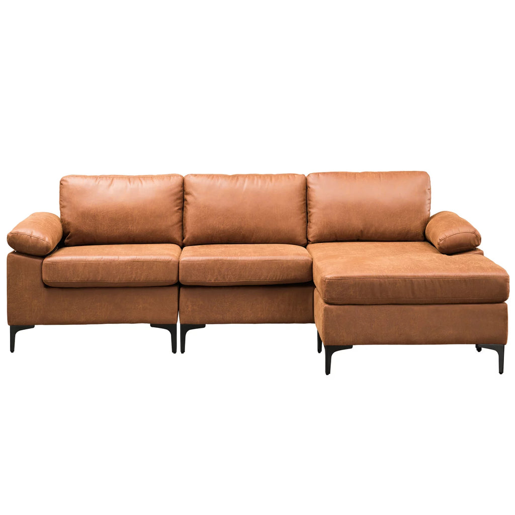 100" Convertible Sectional Sofa L Shaped Suede Couch F11702
