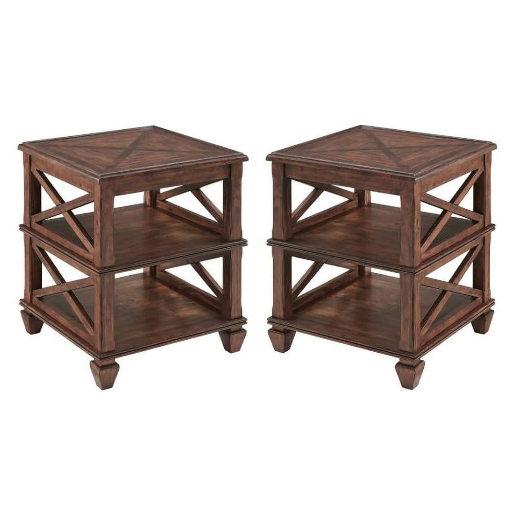 21" Square Wood End Table with Two Shelves Set of 2 G51292