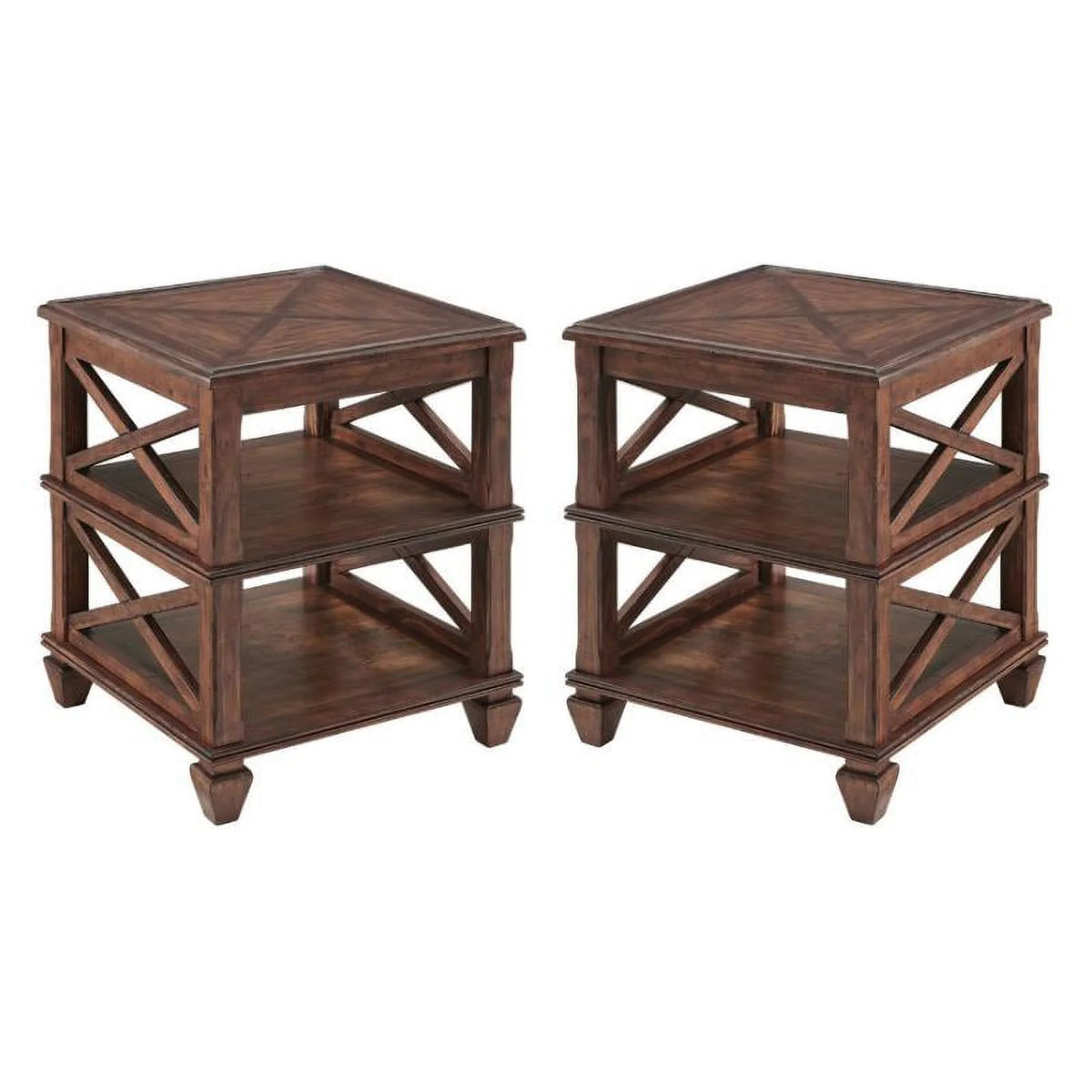 21" Square Wood End Table with Two Shelves Set of 2 G51292