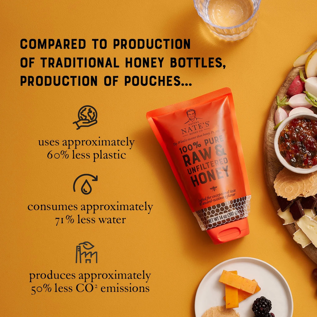 100% Pure Raw Unfiltered Honey Pouch 14 fl oz I165