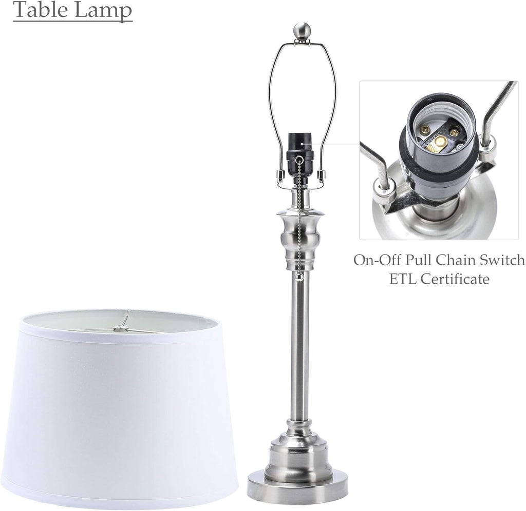 3 Lamp Set with White Fabric Shade Table and Floor Lamp Steel Finish N227956