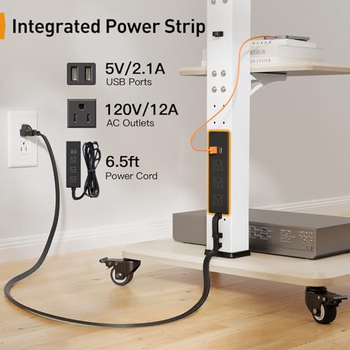 White Tilt & Swivel Rolling TV Stand with Power Outlet U39433