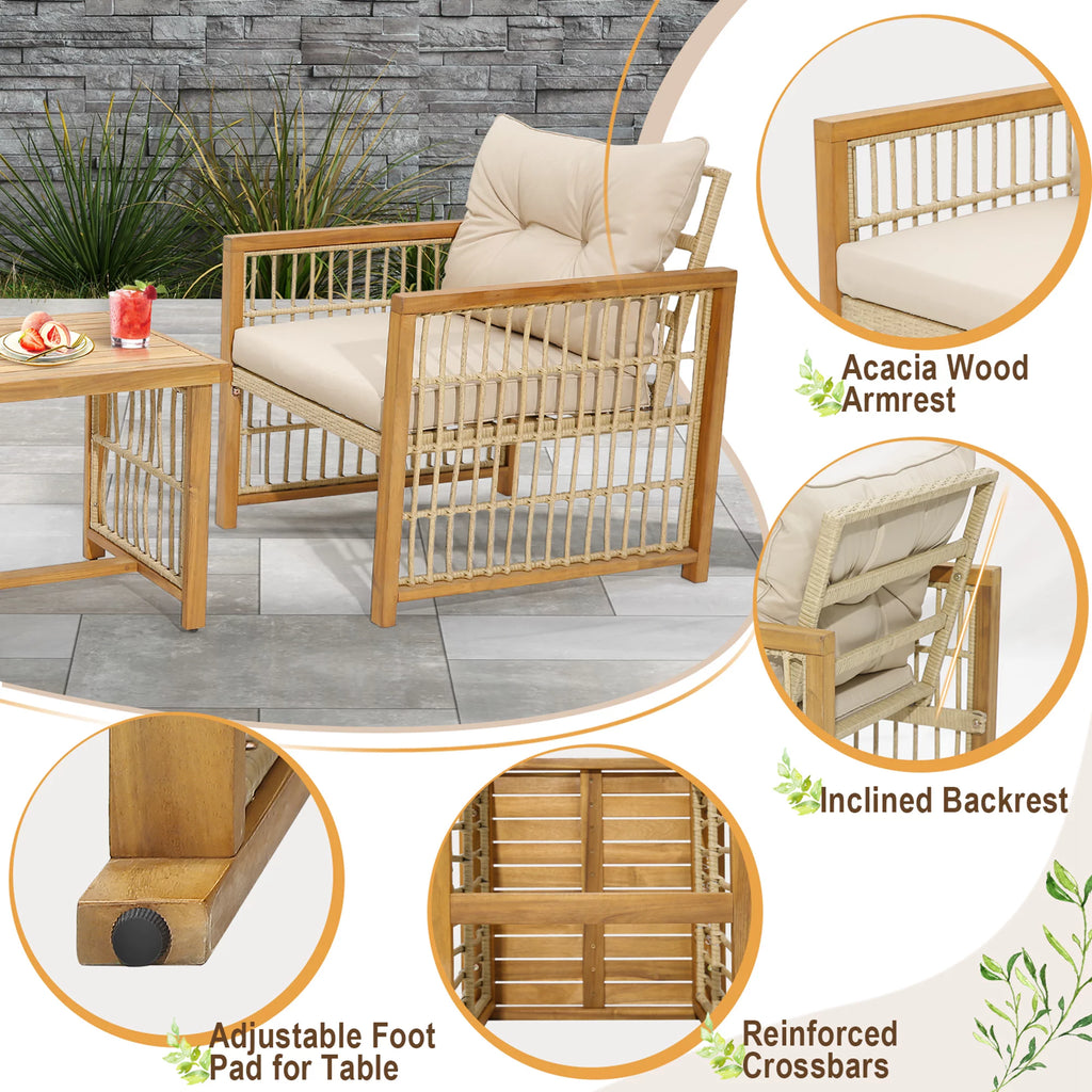 3 Pc PE Wicker Patio Conversation Set with Cushions G7294