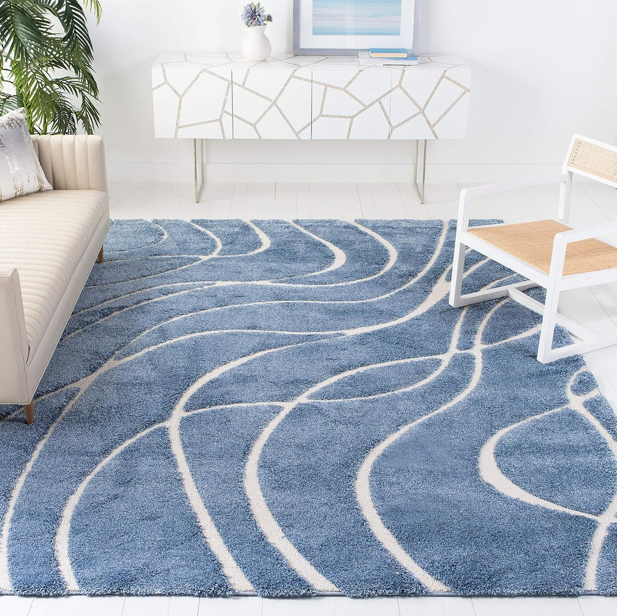 Light Blue & Cream 8'6" x 12' Area Rug Z5293