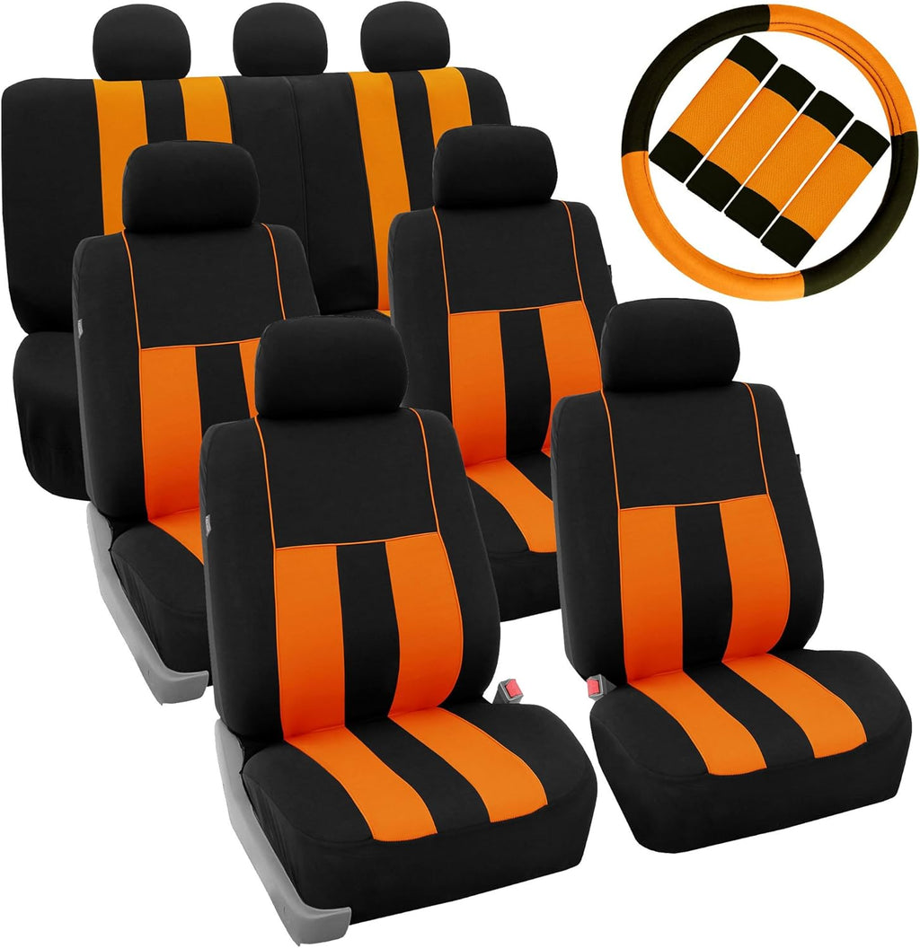 Blue Black Striped Car Seat Covers and Steering Wheel Cover Set D428355