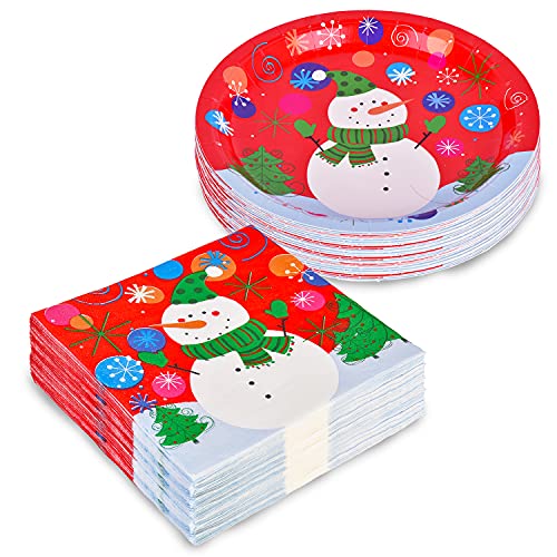 Christmas Snowman Disposable Paper Dinner Plates and Napkins J309382