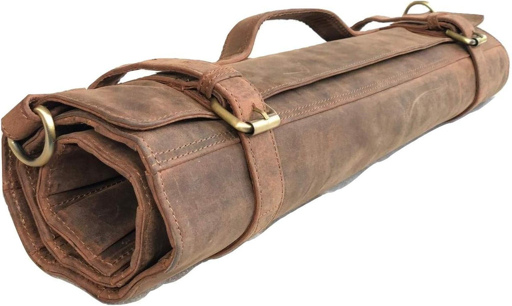 Black Buffalo Leather Knife Roll Set E7086