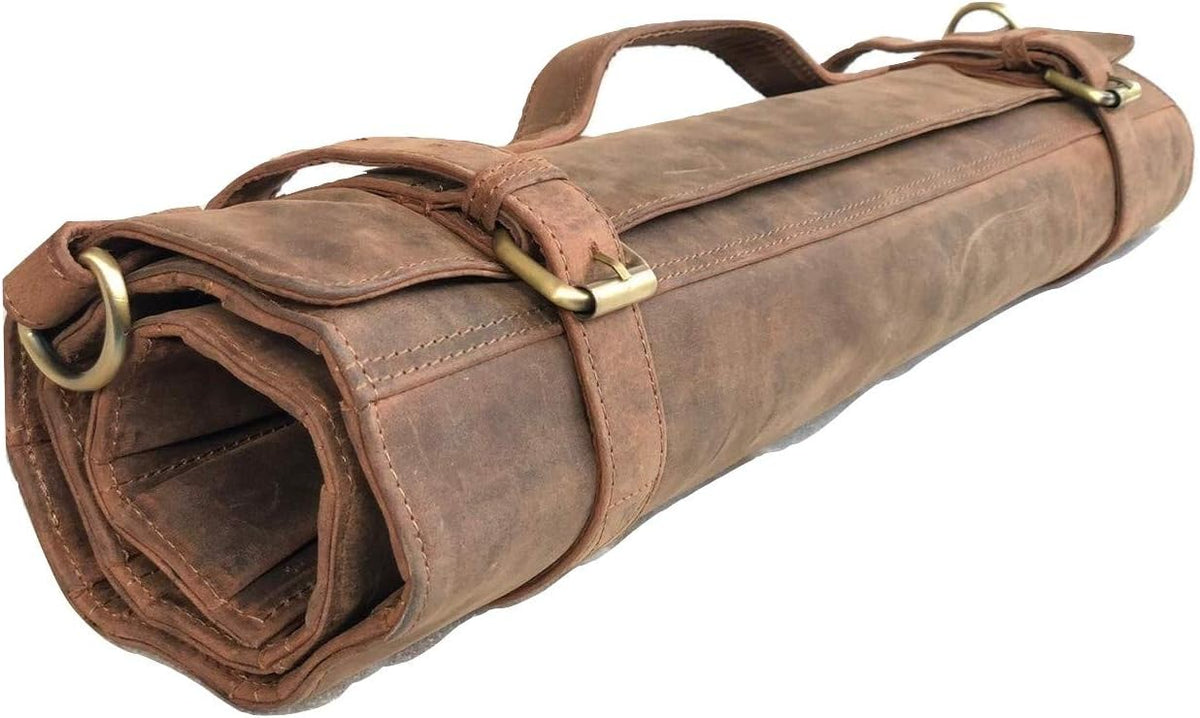 Black Buffalo Leather Knife Roll Set E7086