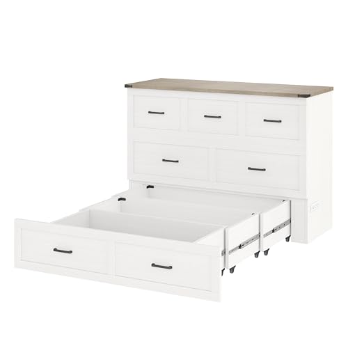 Queen Size White Foldable Murphy Bed with Charging Station T698
