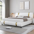 Full Size Leather Upholstered Platform Bed Frame with White Headboard S5649