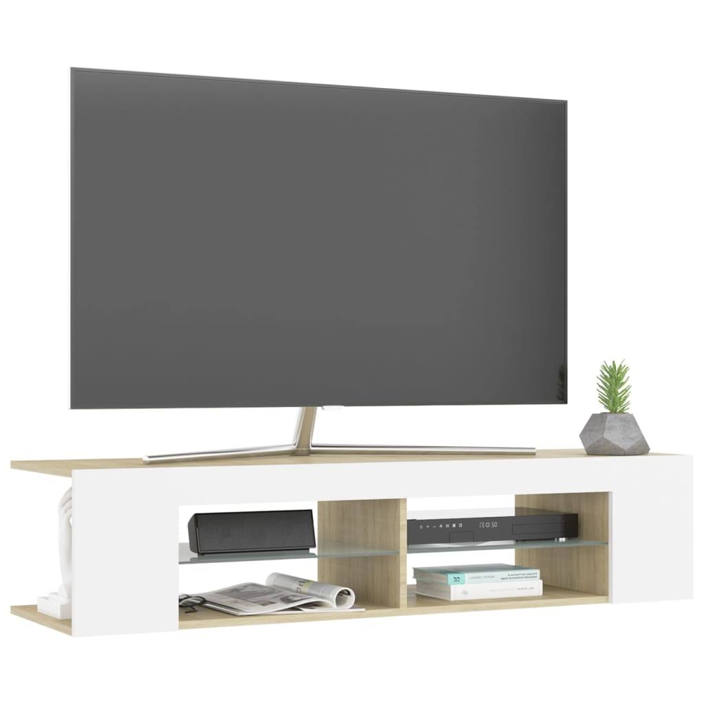 White Sonoma Oak TV Cabinet with LED Lights A443