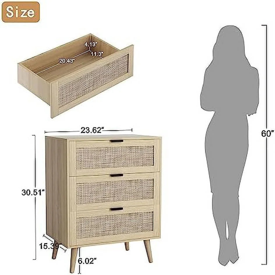 3 Drawer Rattan Dresser with Solid Wood Legs N705493
