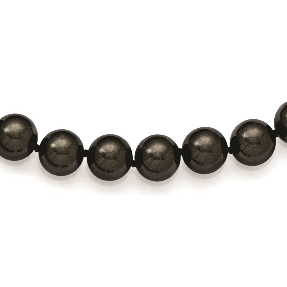 925 Sterling Silver Rhodium-plated 10-11 mm Black Imitation Shell Pearl Hand-knotted Necklace 18" E168427