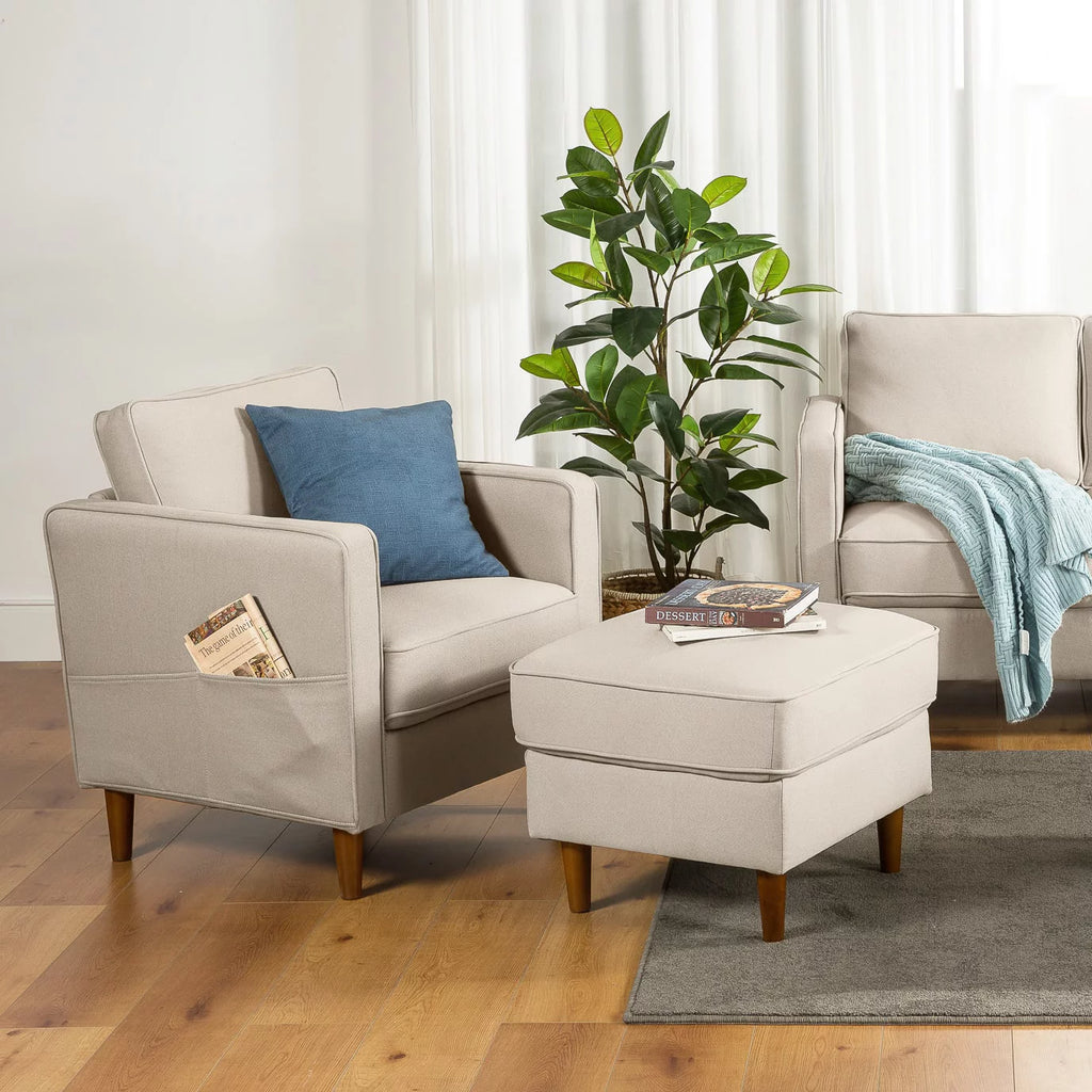 Sand Gray Beige Fabric Armchair with Armrest Pockets H133044