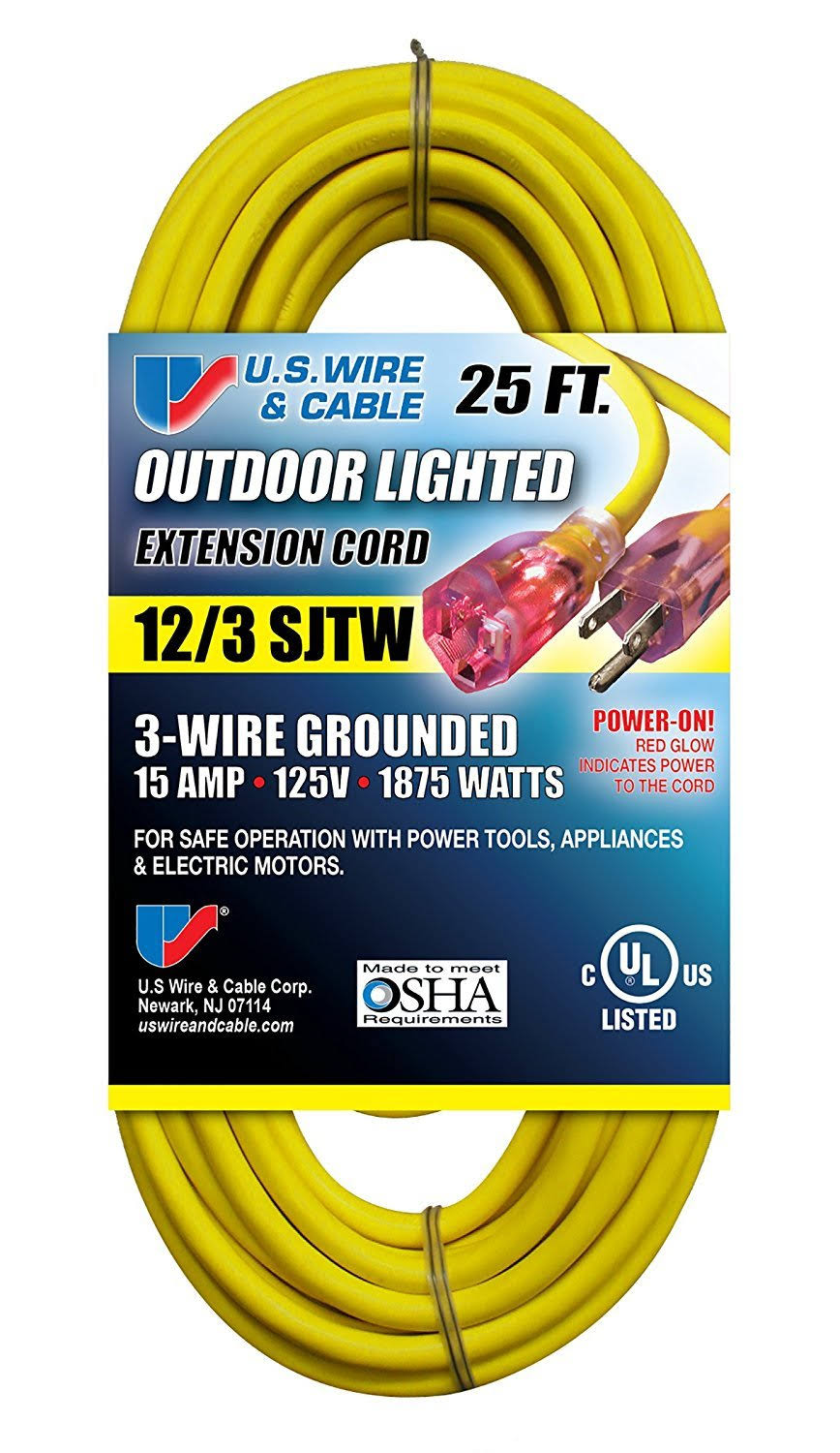 25-ft 12/3 SJTW Heavy Duty Lighted Plug Extension Cord Yellow 2-Pack X889353