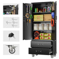 Black Metal Garage Storage Cabinet with Pegboard R363