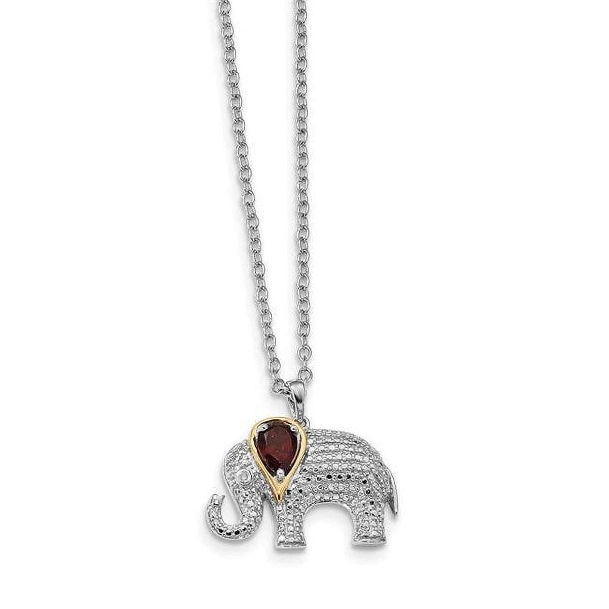 Sterling Silver Garnet Diamond Elephant Necklace O91780