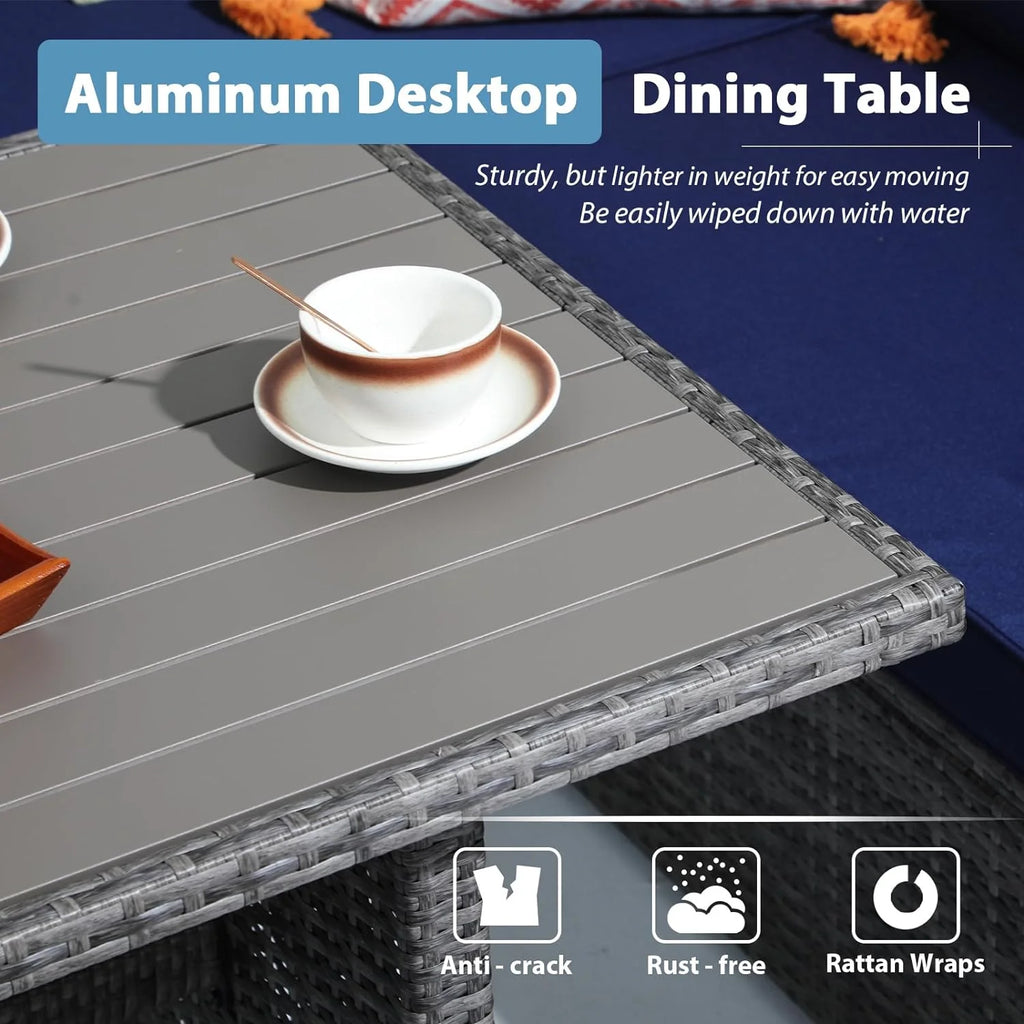 7 Piece Patio Furniture Set with Dining Table and Ottomans L6087