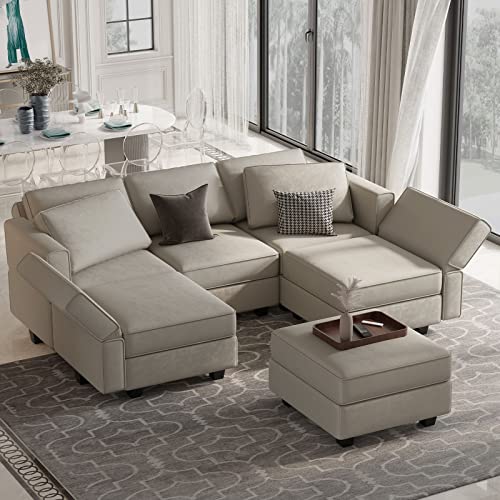 Modular Velvet Sectional Sofa with Chaise Lounge Storage Chaise Bed Couch Grey Q331