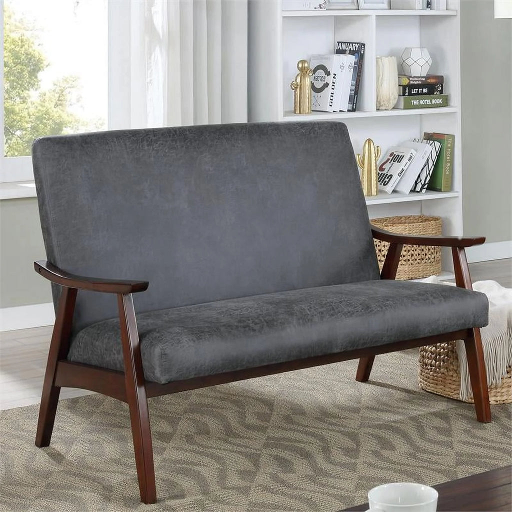 Dark Gray Faux Leather Cushioned Loveseat Bench U6675