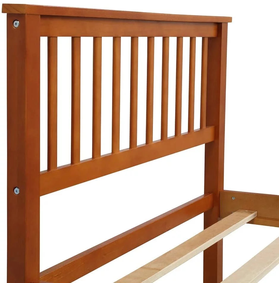 Pine Wood Low Profile Platform Bed, Twin, Oak M66444