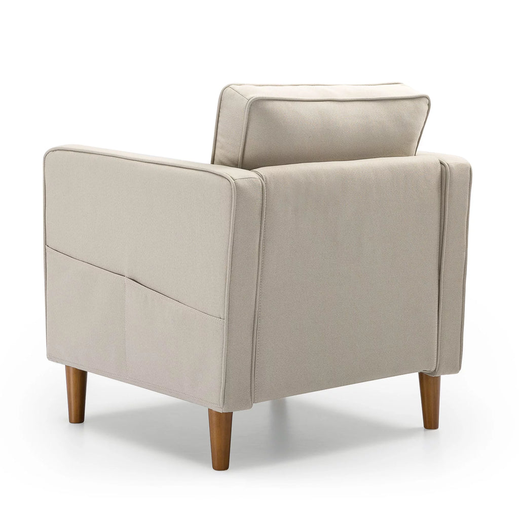 Sand Gray Beige Fabric Armchair with Armrest Pockets H133044