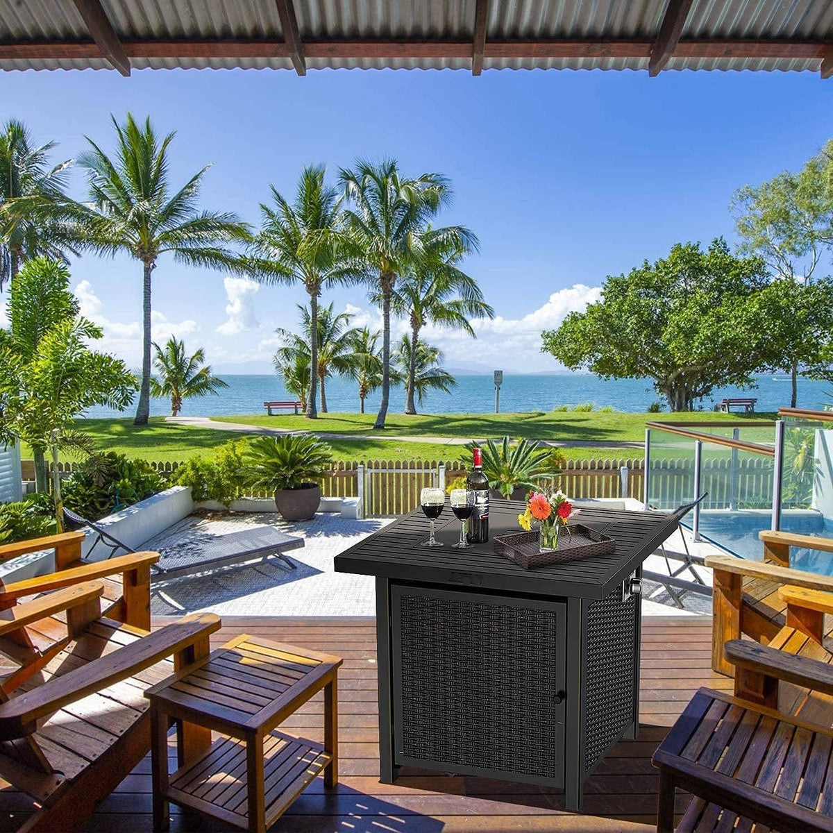 28 Inch 50,000 BTU Propane Gas Fire Pit Table with Lid O6870
