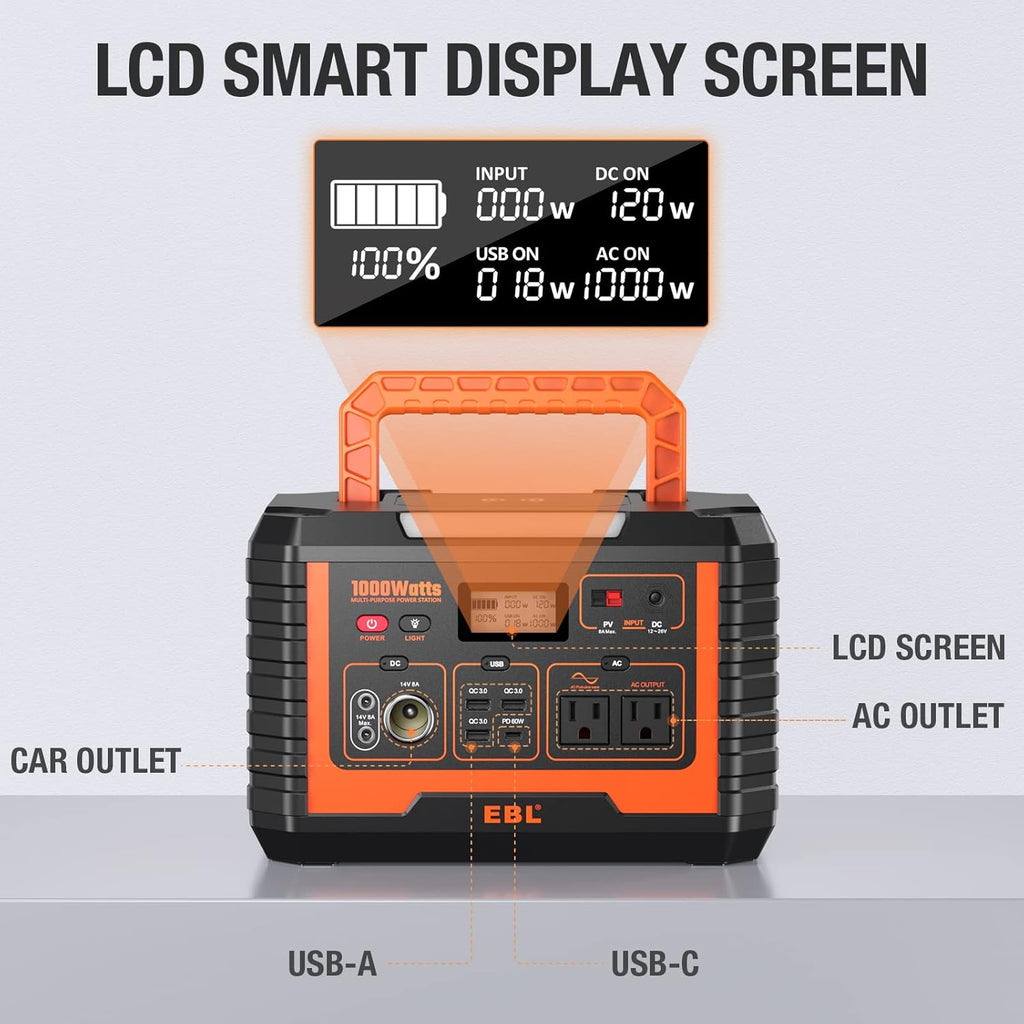 Portable Power Station 1000W 999Wh Solar Generator X250822