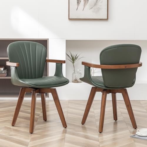 Set of 2 Gray Fabric Faux Leather Dining Chairs with Arms M202