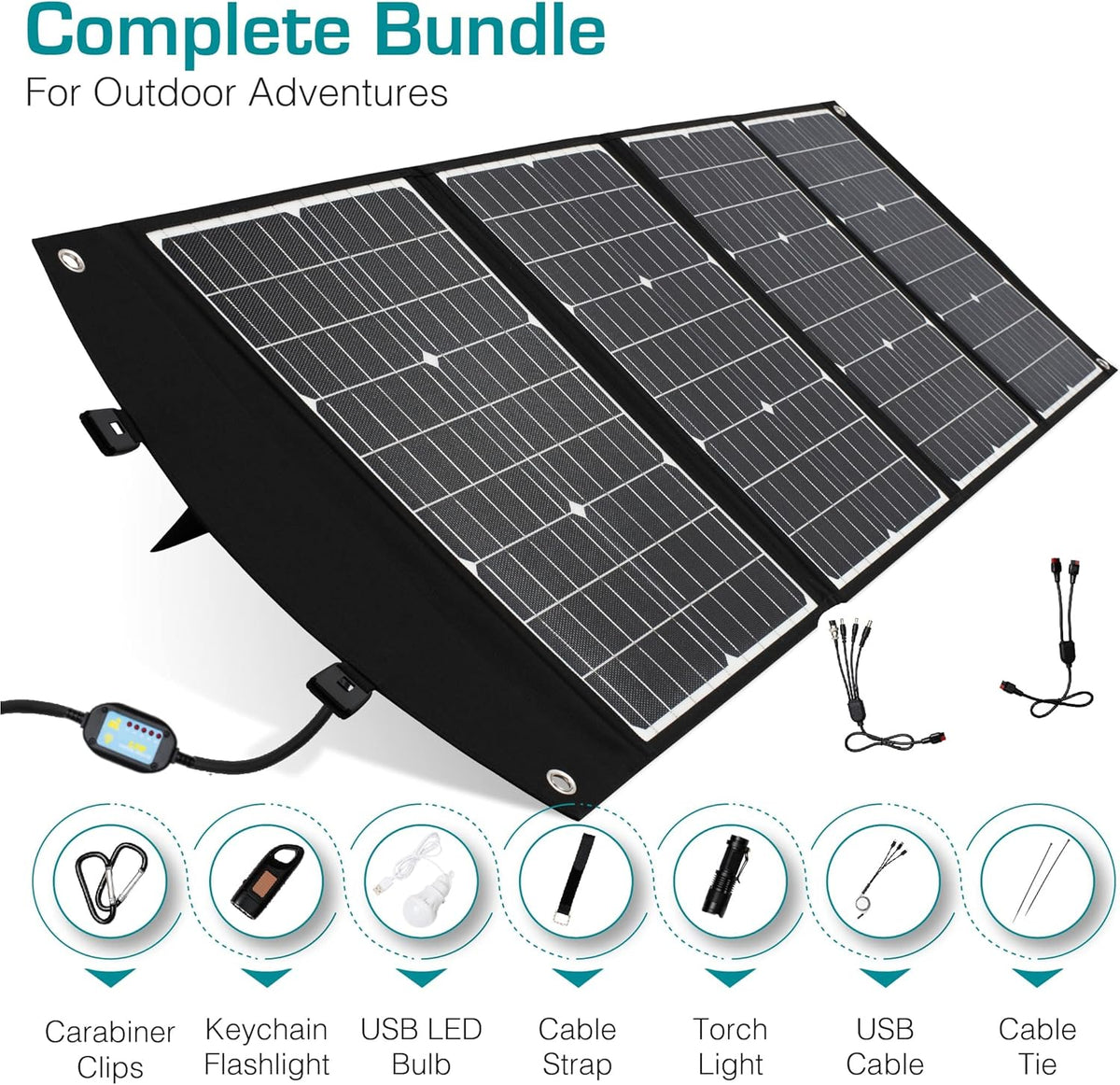 120W Foldable Solar Panel with USB C 45W, USB A QC3.0 24W, 18V DC, IP54 Waterproof D712