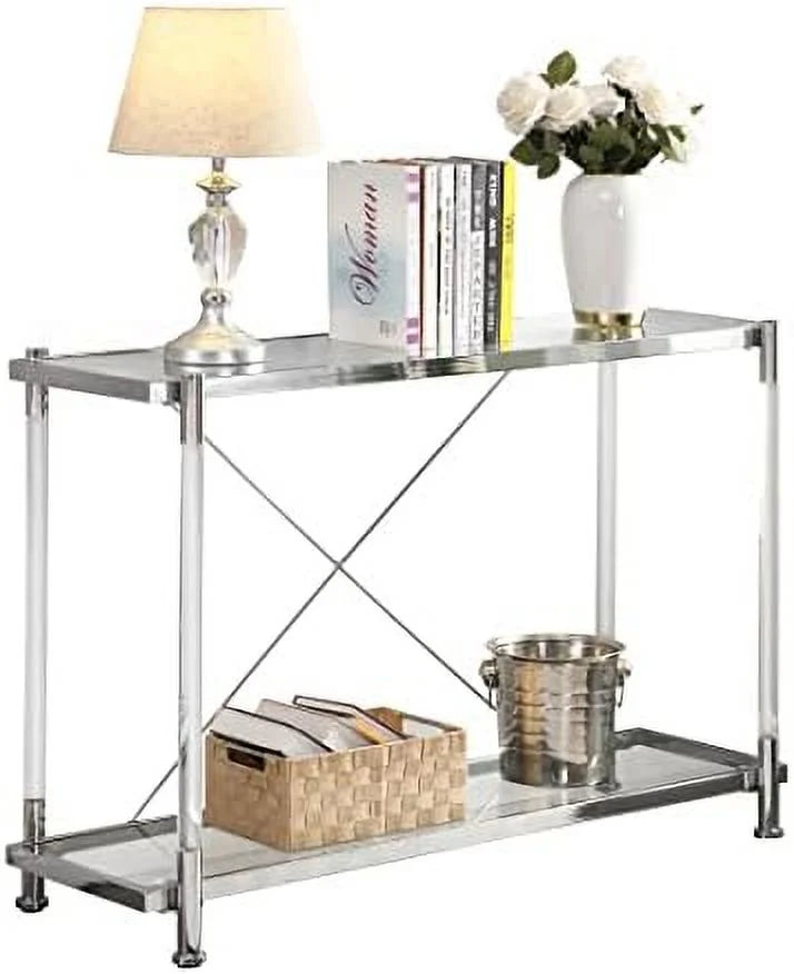 Console Sofa Table with Glass Tabletop and Acrylic Legs F9489