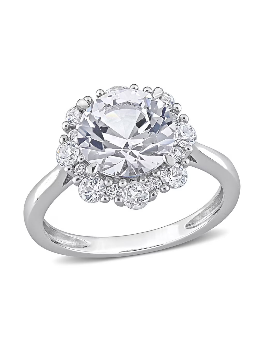 10K White Gold Lab-Created White Sapphire Halo Engagement Ring U900