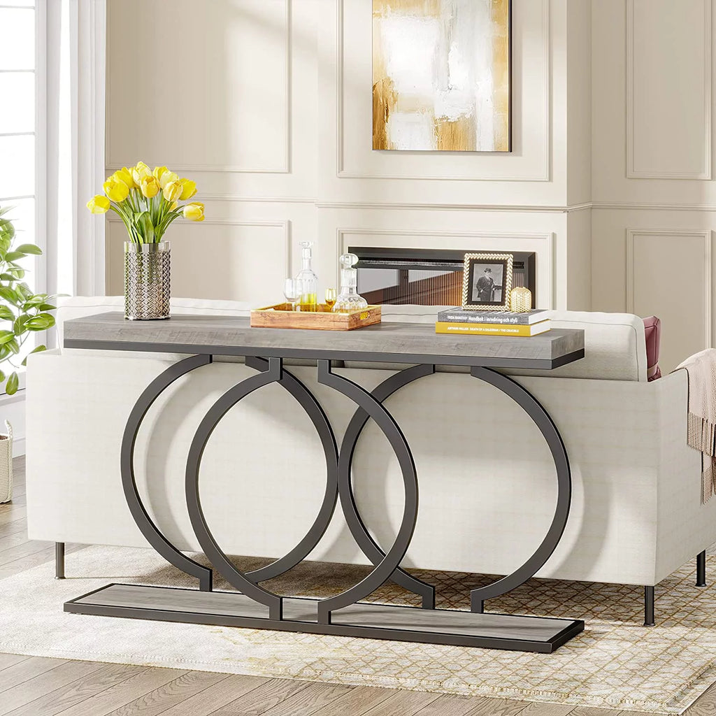 55" Console Sofa Table with Geometric Metal Frame U668