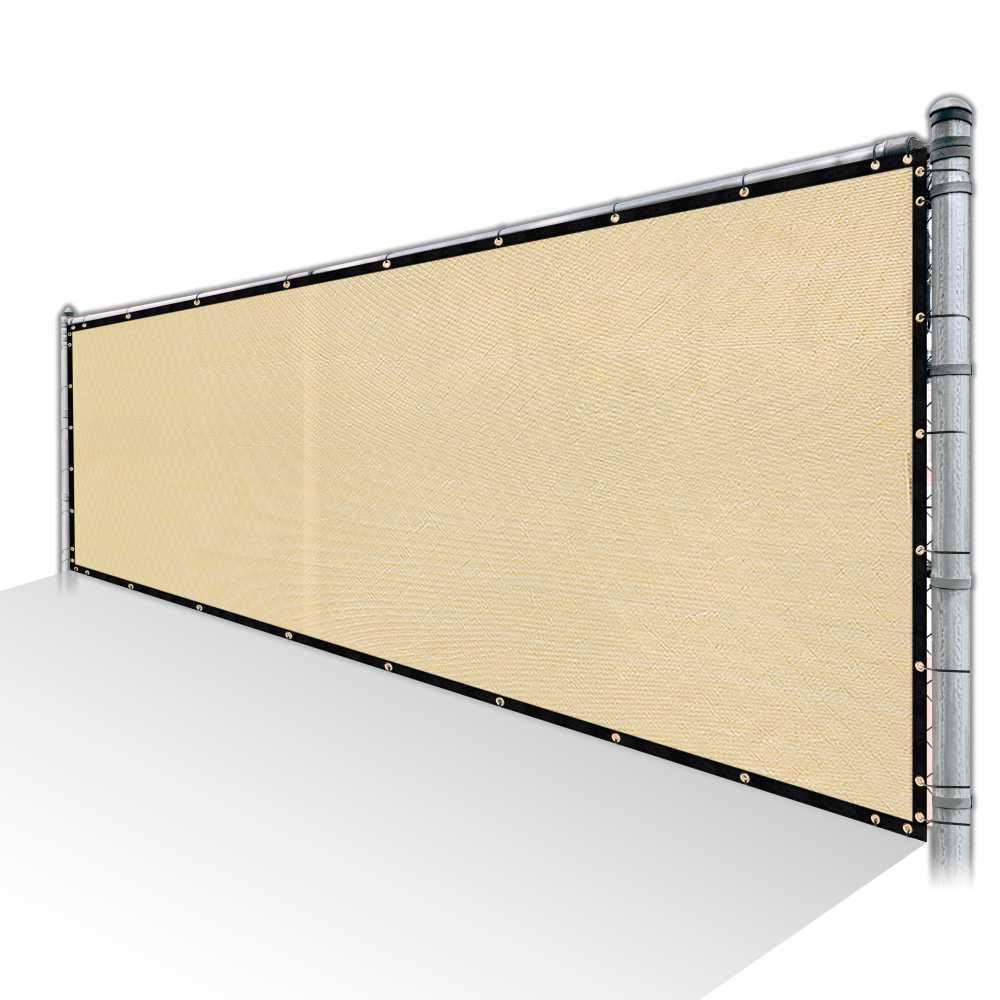 Beige Privacy Fence Screen HDPE Mesh Windscreen with Reinforced Grommets J184438