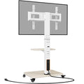 White Tilt & Swivel Rolling TV Stand with Power Outlet U39433