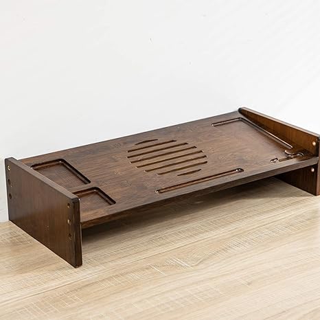 Bamboo Monitor Stand Riser with Drawer, 2 Tier Desk Organizer Stand H652981