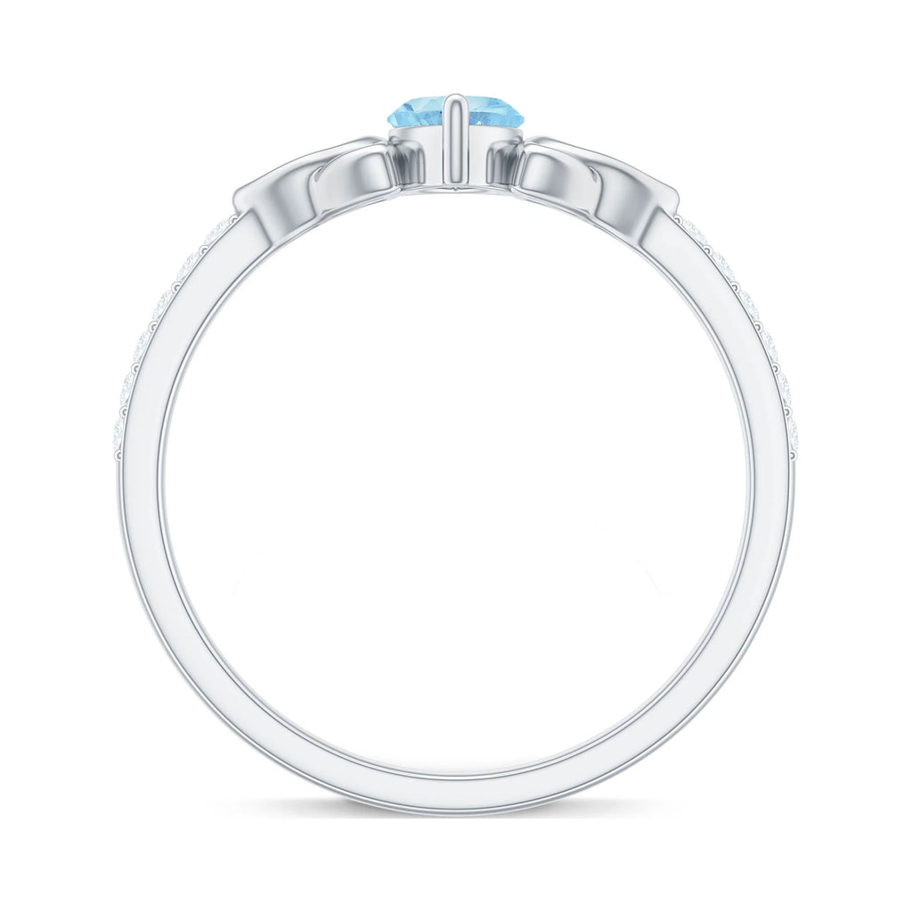 Aquamarine Celtic Ring with Diamond - 925 Sterling Silver Z7984